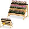 imageGiantex 3Tier Vertical Raised Garden Bed Wood Elevated Planter Box with Legs Storage Shelf Liners for Growing Vegetables Herbs Flowers Indoor Outdoor Freestanding Raised Bed for Patio Natural46x29x315