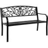 imageGiantex 50 Patio Garden Bench Loveseats Park Yard Furniture Black Steel Cast Iron Frame Chair Metal Bench Outdoor with Floral Scroll Pattern