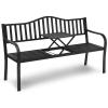 imageGiantex Outdoor Bench with Pullout Middle Table 500Lbs Capacity Outside Loveseat Chair 23 Person Patio Seating Metal Garden Benches for Front Porch Pool Deck Outside BlackBlack