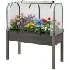 imageGiantex Raised Garden Bed with Cover Wood Elevated Planter Box with Legs amp Mini Greenhouse Waterproof SunProtective PE Green House Cover Outdoor Use for Fruit Vegetable Flower Herb WhiteGrayWhitegray