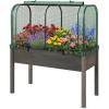 imageGiantex Raised Garden Bed with Cover Wood Elevated Planter Box with Legs amp Mini Greenhouse Waterproof SunProtective PE Green House Cover Outdoor Use for Fruit Vegetable Flower Herb WhiteGrayGreengray
