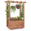 imageGiantex Raised Garden Bed with Sided Trellis amp Roof Set 2 31x16x41 Wood Elevated Planter Box Freestanding Garden Planter Raised Bed for Flowers Herbs Climbing VinesBrownBrown