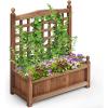 imageGiantex Raised Garden Bed with Trellis 39x14x40 Wood Elevated Planter Box wDrainage Hole for Climbing Vine Flower Herb Vegetable Fruit Planting Container for Indoor Outdoor Patio BalconyBrown