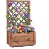 imageGiantex Raised Garden Bed with Trellis 39x14x40 Wood Elevated Planter Box wDrainage Hole for Climbing Vine Flower Herb Vegetable Fruit Planting Container for Indoor Outdoor Patio BalconyCoffee Brown