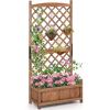 imageGiantex Raised Garden Bed with Trellis 72 Wooden Planter Box Outdoor wPrivacy Screen Roof Large Vertical Garden Planter wDrainage Holes for Climbing Plants Patio Balcony BackyardBrown