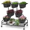 imageGiantex Rolling Raised Garden Bed w 7 Planter Boxes Storage Baskets Drainage Holes 4 Lockable Casters 3Tier Freestanding Elevated Planter for Strawberry Vegetable Flower Herb