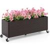 imageGiantex Wicker Raised Garden Bed with Wheels 38x12x14 Rectangular Garden Planter Box wPE Rattan Liner Fabric Wicker Patio Elevated Raised Bed for Vegetable Flower Herb Porch Balcony1