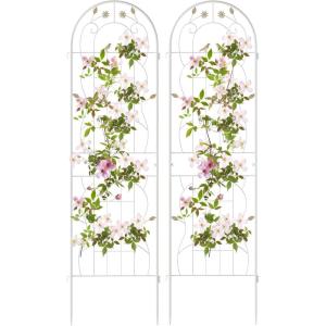 imageGiantex 2 Pack Garden Trellis 72 FT Tall Galvanized Steel Trellis for Climbing Plants Outdoor for Patio Lawn Wall Decor Plant Trellis for Vine Cucumber Tomato Flower Clematis Roses WhiteWhite
