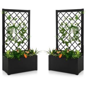 imageGiantex 2 Pack Metal Raised Garden Bed with Trellis 36 x 16 x 77 Galvanized Planter Box wDrainage Holes for Climbing Plants Vegetables Flowers Outdoor Privacy Screen for Patio Backyard Balcony2