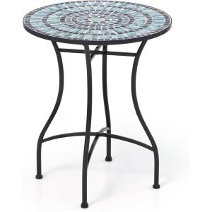 imageGiantex 24 Inch Patio Bistro Table Mosaic Round Table wCeramic Tile Tabletop HeavyDuty Metal Structure Outdoor Dining Table for Backyard Garden Porch Blue amp Black Sun PatternBlue  Black Sun Pattern