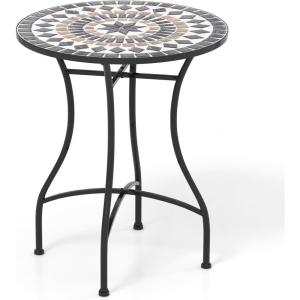 imageGiantex 24 Inch Patio Bistro Table Mosaic Round Table wCeramic Tile Tabletop HeavyDuty Metal Structure Outdoor Dining Table for Backyard Garden Porch Blue amp Black Sun PatternBlack Star Pattern