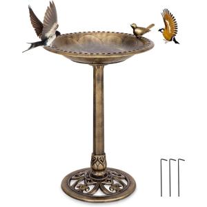 imageGiantex 28 Inch Height Pedestal Bird Bath Vintage Standing Bird Feeder wAntique Flower amp Bird Decoration Lightweight Bird Baths for Outdoors Garden Yard Patio Decor GreenCopper