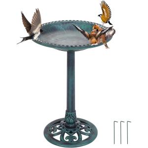 imageGiantex 28 Inch Height Pedestal Bird Bath Vintage Standing Bird Feeder wAntique Flower amp Bird Decoration Lightweight Bird Baths for Outdoors Garden Yard Patio Decor GreenGreen