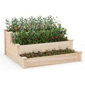 imageGiantex 3Tier Raised Garden Bed Tiered Planter Box wOpenEnded Base Fir Wood Elevated Raised Beds for Gardening Vegetable Flower Herb Fruit Perfect for Patio Lawn Backyard47Lx47Wx22H