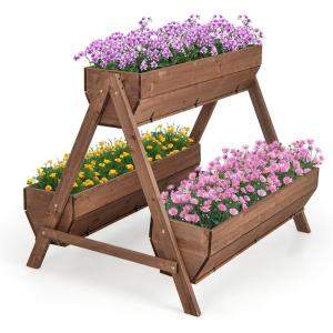 imageGiantex 3Tier Vertical Raised Garden Bed Wood Elevated Planter Box with Legs Storage Shelf Liners for Growing Vegetables Herbs Flowers Indoor Outdoor Freestanding Raised Bed for Patio Natural44x36x 35