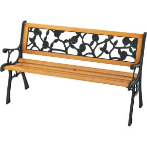 imageGiantex 495 3Person Outdoor Bench with Floral Pattern Backrest Slatted Seat 470 Lbs Weight Capacity Curved Armrests Cast Iron Metal Bench for Park Outside Patio Porch Yard Garden