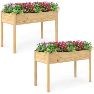 imageGiantex 65 Wooden Raised Garden Bed wTrellis on Wheels Mobile Elevated Planter Box wLegs Liner amp Drainage Holes for Climbing Plant Vegetable Herb Flower Outdoor Garden Box Backyard Balcony2