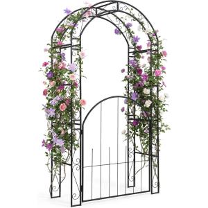 imageGiantex 84 Garden Arbor with Gate HeavyDuty Metal Arch Trellis for Climbing Plants Vines Roses Wedding Archway for Ceremony Pathway amp Outdoor Decoration Patio Pergola for Backyard Lawn45w X 84h