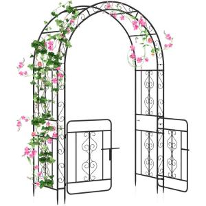 imageGiantex 84 Garden Arbor with Gate HeavyDuty Metal Arch Trellis for Climbing Plants Vines Roses Wedding Archway for Ceremony Pathway amp Outdoor Decoration Patio Pergola for Backyard Lawn54W x 84H