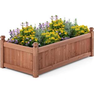 imageGiantex Acacia Wood Raised Garden Bed 44x23x16 Rectangular Planter Box wBlack Liner for Growing Vegetable Flower Herb Fruit Easy Assembly Outdoor Planting Bed for Backyard Garden LawnBrown