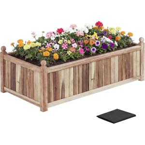 imageGiantex Acacia Wood Raised Garden Bed 44x23x16 Rectangular Planter Box wBlack Liner for Growing Vegetable Flower Herb Fruit Easy Assembly Outdoor Planting Bed for Backyard Garden LawnWeathered Gray