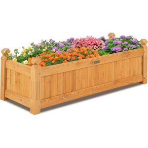 imageGiantex Acacia Wood Raised Garden Bed 44x23x16 Rectangular Planter Box wBlack Liner for Growing Vegetable Flower Herb Fruit Easy Assembly Outdoor Planting Bed for Backyard Garden LawnOrange