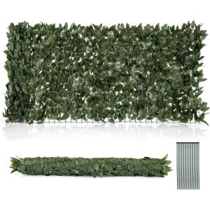 imageGiantex Artificial Ivy Privacy Fence 2 Pack  120 x 40 Artificial Hedges Fence Faux Lily Leaf Greenery Wall Screen Decorative Outdoor Privacy Screen for Garden Patio Balcony Dark Green