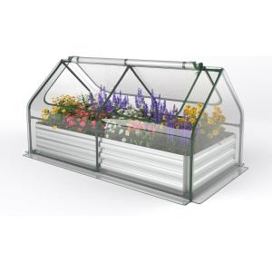 imageGiantex Galvanized Steel Raised Garden Bed with Mini Greenhouse Outdoor Metal Planter Box Kit with Large Rollup PVC Cover 71x 355x 36 Planter Raised Bed for Growing Flower Herb Vegetable FruitSilver