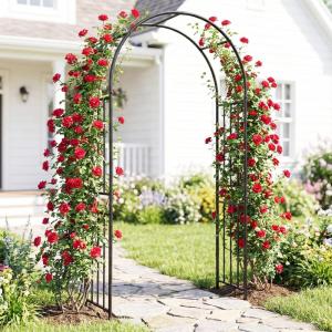 imageGiantex Garden Arch Outdoor Metal Arbor Trellis 86 Heavy Duty Steel Pergola Arch with Ground Stakes for Climbing Plants Wedding Party amp Backyard Decoration 1 Pack1 Pack