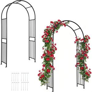imageGiantex Garden Arch Outdoor Metal Arbor Trellis 86 Heavy Duty Steel Pergola Arch with Ground Stakes for Climbing Plants Wedding Party amp Backyard Decoration 1 Pack2 Pack