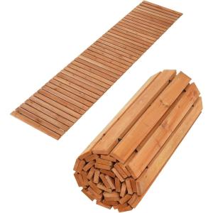 imageGiantex Garden Pathway Roll Up  12ft Wood Walkway 22 inch Width No Assembly Required Outdoor Decorative Boardwalk Sidewalk Flooring Pavers for Lawns Backyard Patio Wedding Carbonized BrownGolden Teak
