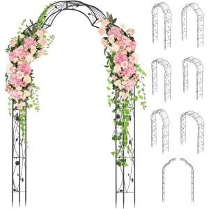 imageGiantex Metal Garden Arbor 75 FT Heavy Duty Arch Trellis for Climbing Plants Decorative Outdoor Garden Archway with Pointed Legs Wedding Arbor for Party Backyard Lawn Ceremony Decoration59W x 99H