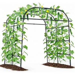 imageGiantex Metal Garden Arch Trellis for Climbing Plants Outdoor 75FT Tall Adjustable Cucumber Trellis Tunnel for Raised Garden Bed Extra Wide Garden Trellis Arch Support Vegetables Vine71x83x91