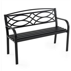 imageGiantex Outdoor Bench 455 Patio Garden Bench with Backrest Curved Armrests HeavyDuty Metal Frame Slatted Seat Outside Patio Seating Furniture for Backyard Poolside Porch Park