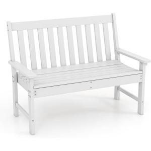 imageGiantex Outdoor Bench 52Inch Outside Bench AllWeather HDPE Park Bench with Backrest and Armrests 705 lbs Weight Capacity 2Person Slatted Patio Bench for Porch Yard Lawn Garden Bench WhiteWhite