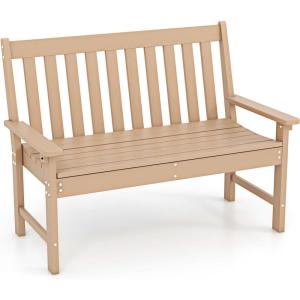 imageGiantex Outdoor Bench 52Inch Outside Bench AllWeather HDPE Park Bench with Backrest and Armrests 705 lbs Weight Capacity 2Person Slatted Patio Bench for Porch Yard Lawn Garden Bench WhiteTeak