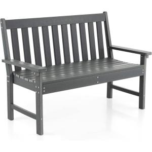 imageGiantex Outdoor Bench 52Inch Outside Bench AllWeather HDPE Park Bench with Backrest and Armrests 705 lbs Weight Capacity 2Person Slatted Patio Bench for Porch Yard Lawn Garden Bench WhiteGrey
