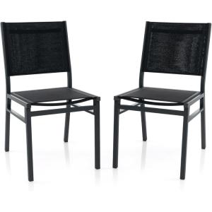imageGiantex Outdoor Patio Dining Chair Set of 4 Armless Dining Chair with Breathable Fabric Seat amp Backrest Heavy Duty Aluminum Frame Outside Lightweight Patio Chairs for Porch Garden Yard Poolside2 Count Pack of 1