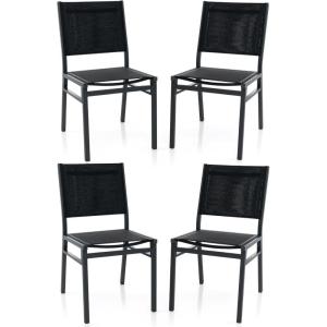 imageGiantex Outdoor Patio Dining Chair Set of 4 Armless Dining Chair with Breathable Fabric Seat amp Backrest Heavy Duty Aluminum Frame Outside Lightweight Patio Chairs for Porch Garden Yard Poolside4 Count Pack of 1