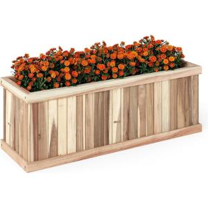 imageGiantex Outdoor Raised Garden Bed 40 x 13 x 12 Pine Wood Planter Box with 3 Drainage Holes Removable Bottom amp Bed Liner Rectangular Flower Container for Vegetables Herbs Indoor amp OutdoorNatural