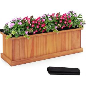 imageGiantex Outdoor Raised Garden Bed 40 x 13 x 12 Pine Wood Planter Box with 3 Drainage Holes Removable Bottom amp Bed Liner Rectangular Flower Container for Vegetables Herbs Indoor amp OutdoorOrange