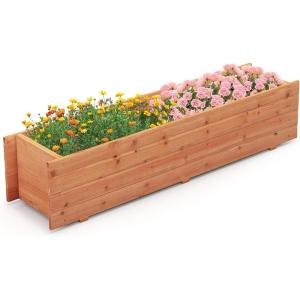 imageGiantex Raised Garden Bed 44 x 11 x 10 Wood Planter Box with Drainage Holes Outdoor Rectangular Raised Beds for Flower Vegetable Herb