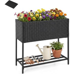 imageGiantex Raised Garden Bed with Legs 40 x 12 Rattan Elevated Planter Box wStorage Shelf Removable Liner Drainage Gaps for Vegetables Flowers amp Herbs Outdoor Planting Stand for Backyard PatioBlack