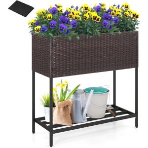 imageGiantex Raised Garden Bed with Legs 40 x 12 Rattan Elevated Planter Box wStorage Shelf Removable Liner Drainage Gaps for Vegetables Flowers amp Herbs Outdoor Planting Stand for Backyard PatioBrown