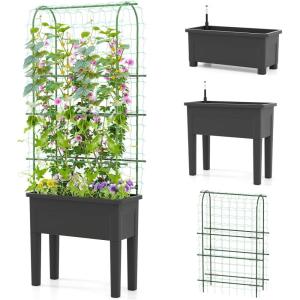 imageGiantex Raised Garden Bed with Legs amp Trellis for Climbing Plants SelfWatering Planter Box wWater Level Gauge for Vine Flower Herb Vegetable 295x135x76295x135x76