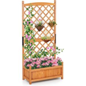 imageGiantex Raised Garden Bed with Trellis 72 Wooden Planter Box Outdoor wPrivacy Screen Roof Large Vertical Garden Planter wDrainage Holes for Climbing Plants Patio Balcony BackyardOrange