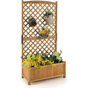 imageGiantex Raised Garden Bed with Trellis 72 Wooden Planter Box Outdoor wPrivacy Screen Roof Large Vertical Garden Planter wDrainage Holes for Climbing Plants Patio Balcony BackyardNatural