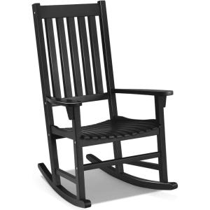 imageGiantex Rocking Chair Acacia Wood Frame Outdooramp Indoor for Garden Lawn Balcony Backyard and Patio Porch Rocker 1 BlackBlack