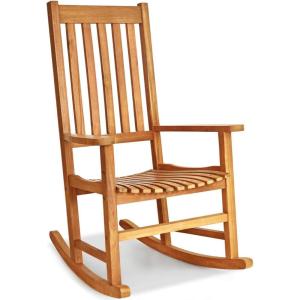 imageGiantex Rocking Chair Acacia Wood Frame Outdooramp Indoor for Garden Lawn Balcony Backyard and Patio Porch Rocker 1 BlackNatural