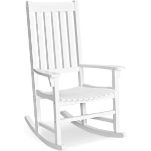 imageGiantex Rocking Chair Acacia Wood Frame Outdooramp Indoor for Garden Lawn Balcony Backyard and Patio Porch Rocker 1 BlackWhite